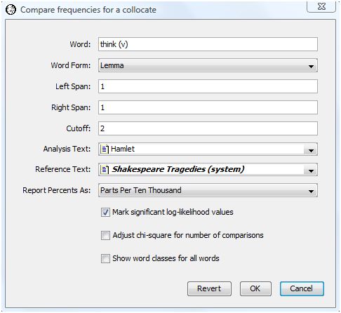 Compare collocates dialog