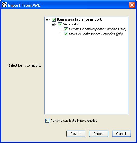 Import dialog